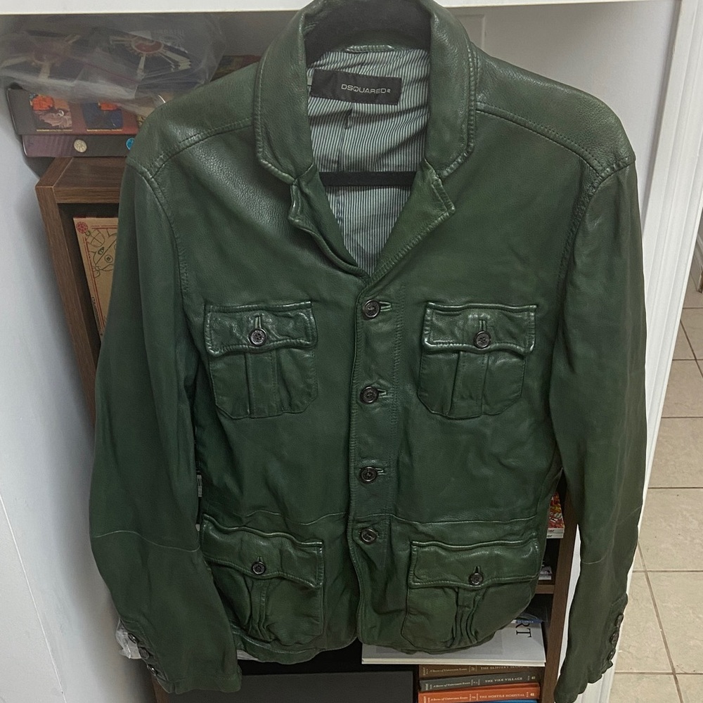 DSQUARED2 Dark Green Leather Military Jacket